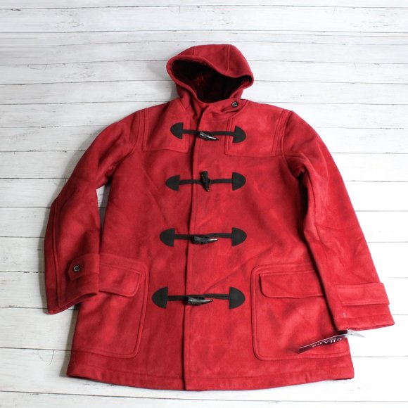 Chaps Women's Winter Coat Size XL Red Toggle Jacket Faux Suede Hooded - Picture 2 of 7